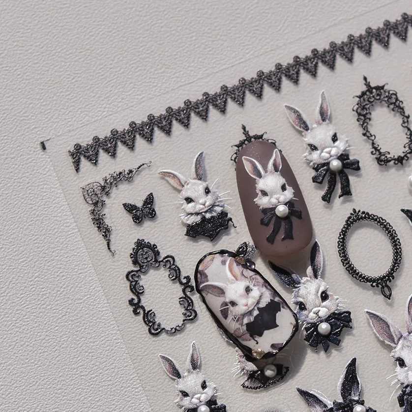 5D Japanese Nail Stickers Punk Style Black Rabbit Dark Butterfly Nail Art Decal Design Decorations Tool High Quality DIYXJ250120