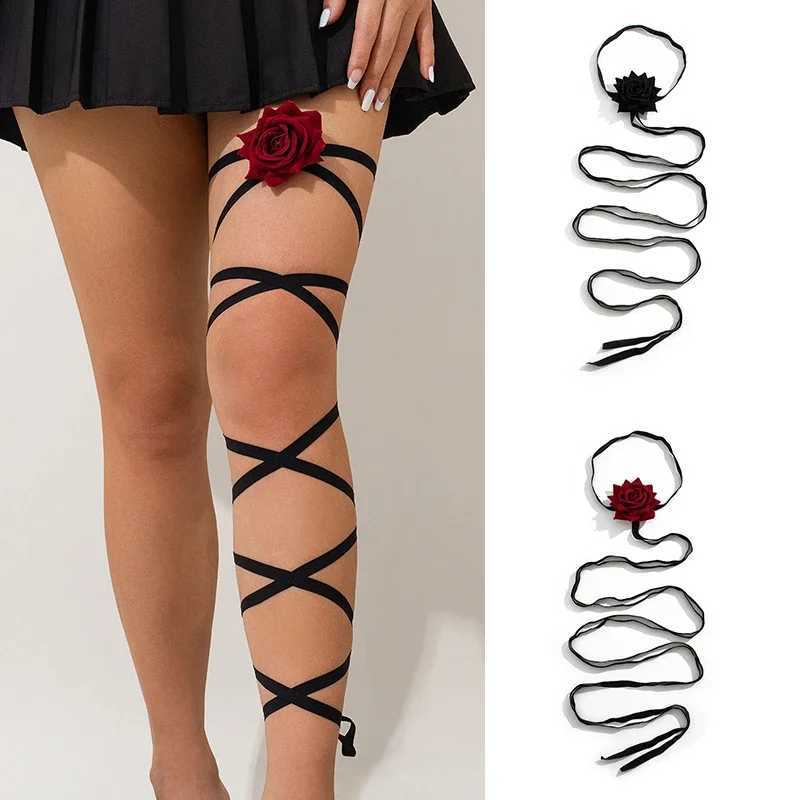 Gothic Multilayer Black Elastic Band Leg Thigh Chain Women Sexy rose butterfly Harn Cosplay Harajuku Bo Jewelry AnkletsXJ250121