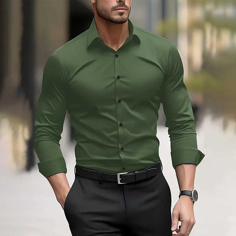 Mens formal shirt solid color wedding outdoor black red navy blue dark green long sleeve lapel summer spring clothing XS-6XLXJ250121