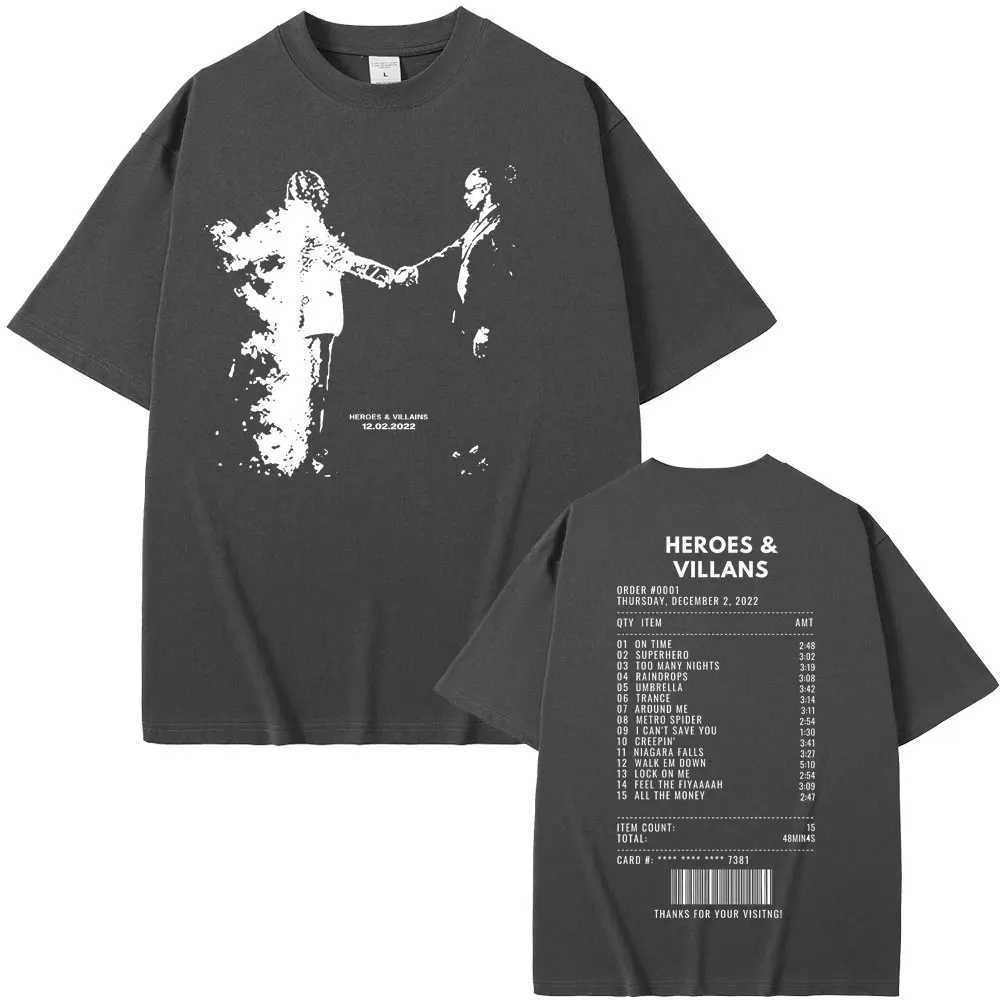 Rapper Metro Boomin Heroes Villains Double Sided Print T-shirts Men Women Hip Hop Vintage Oversize Tshirt Male Cool Streetwear X250203
