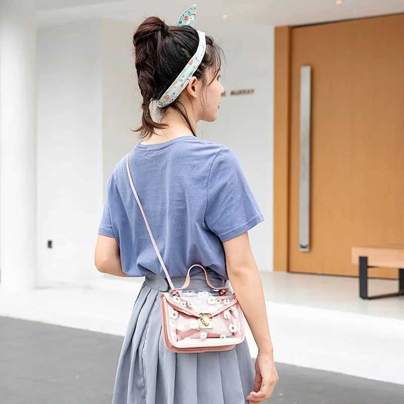 Fi Women Transparent Daisy Pattern Shoulder Bag Hardware Chain Strap Color Block Messenger Handbag Composite ToteXJ250121