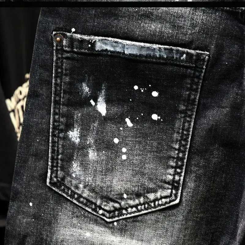 Luxury Brand Designer Clothes Mens Casual Denim Kn-Length Shorts Summer 2024 Fashion Black Patches Paint Jeans Shorts Men X2502031