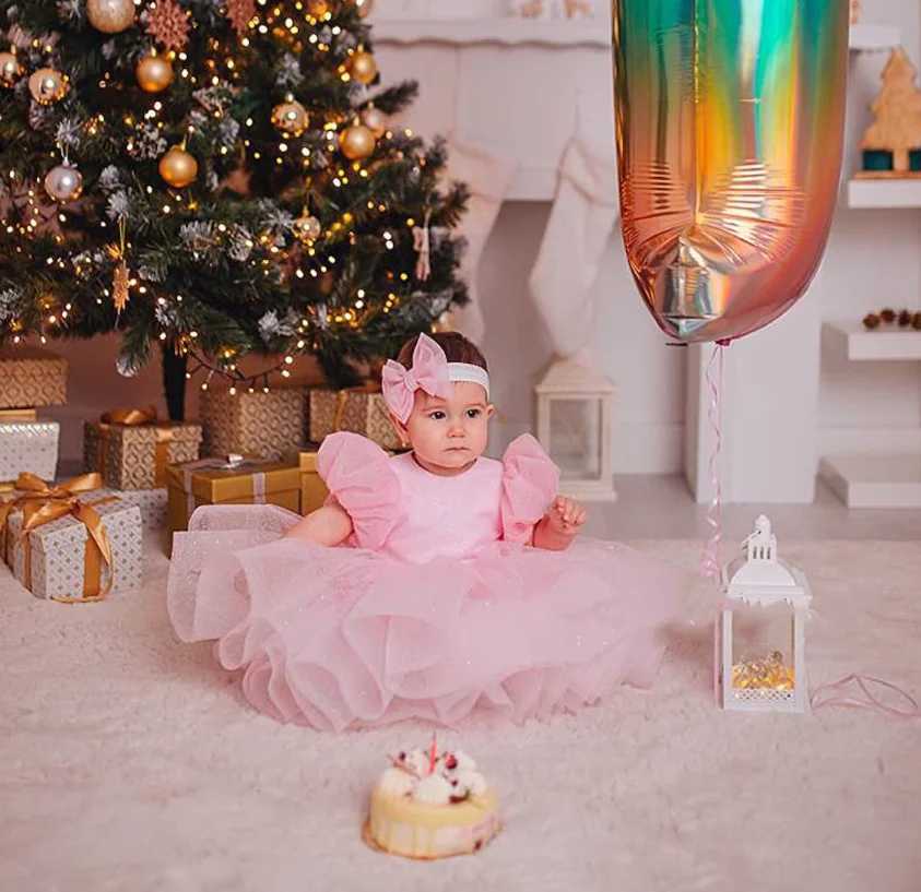 New Tailored Girls Dress Puffy Pink Kids Bow Christening Princess 1st Brithday Dresses Toddler Children Tutu Baby Girl Clothes X250203