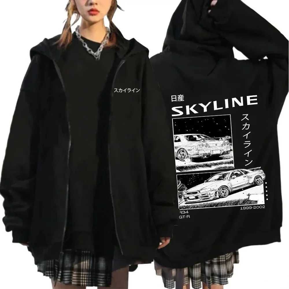 Initial D Zipper Hoodies Mens Clothing Autumn Winter Zip Up Hooded Sweatshirts Casual Vintage Loose Hoodie JacketXJ2500118