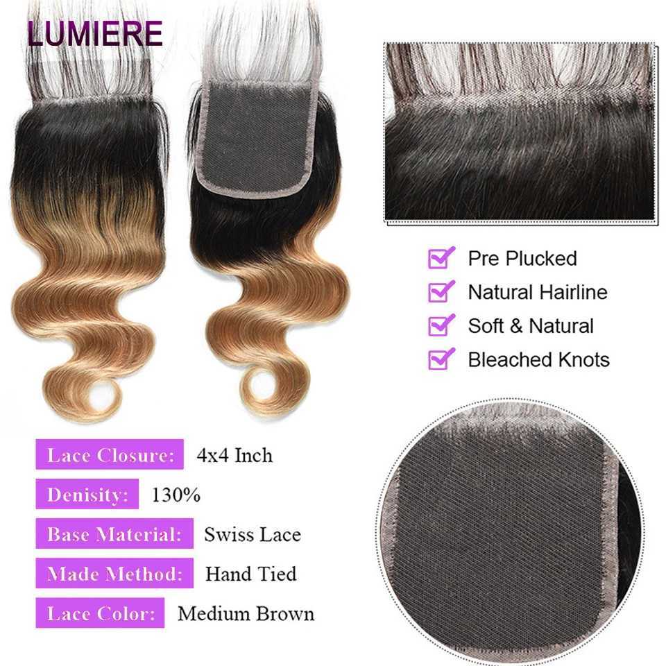 Colored Brazilian Body Wave Hair Weave 3/4 Bundles With Clo Blonde 1B/27 Remy Ombre Human Bundles With Lace Frontal CloXJ250120