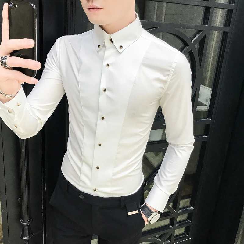 Mens Shirts Luxury Brand New Long Sleeve Elegant Shirts For Men Clothing Slim Fit Casual Mens Dress Shirts Formal Black/WhiteXJ250121