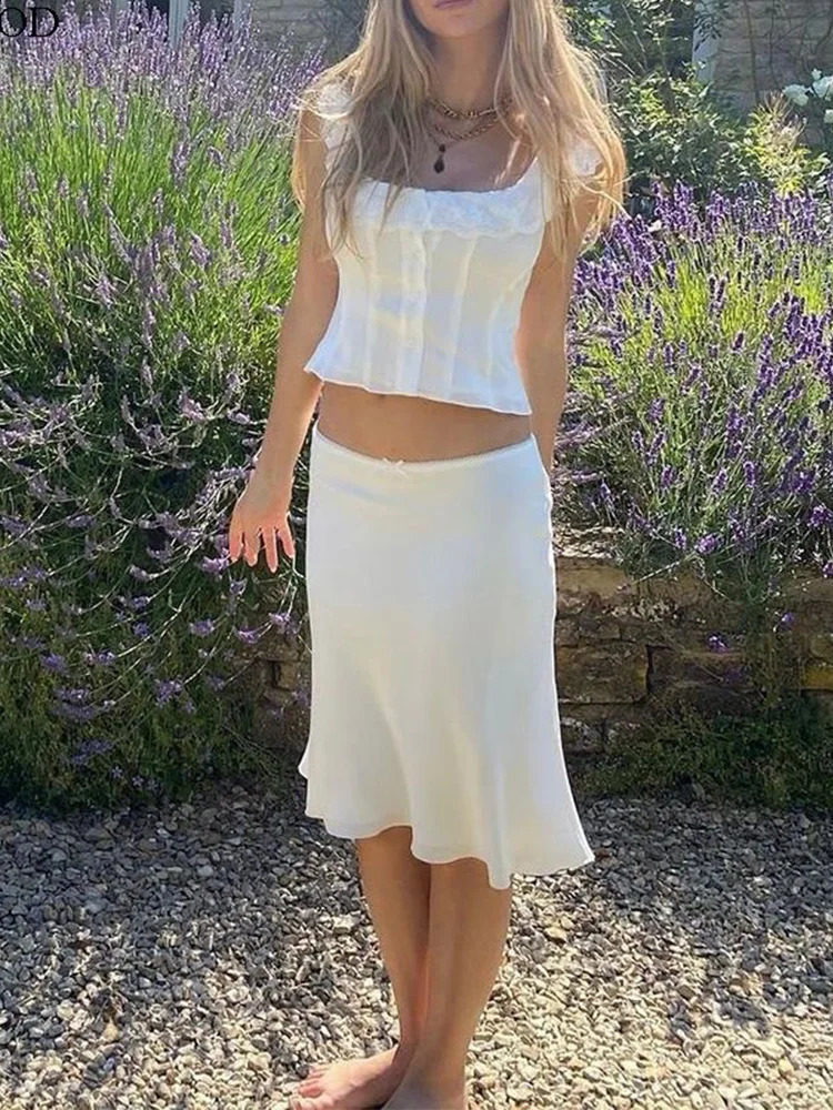 Foridol White Lace Summer Women Set Sleeveless Crop Topmidi Skirt Outfits Beach Holiday Chic Vintage Sundress Dress Set 250118