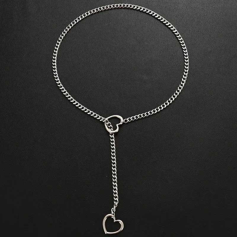 Stainless Steel Slip Chain Hollow Heart Pendant Necklace Long Tassels Fashion Sweater Chain Choker For Women Men Punk JewelryXJ250121