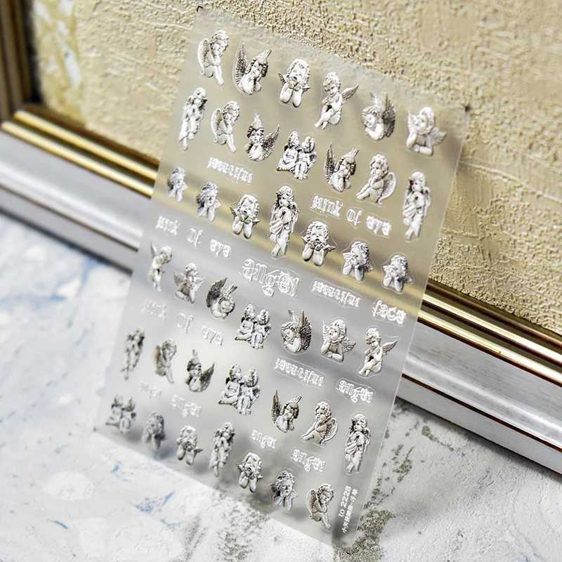 Vintage Cute Cupid Angel Statue 5D Embossed Reliefs Self Adhesive Nail Art Stickers Retro Figure Sculpture 3D Manicure DecalsXJ250120