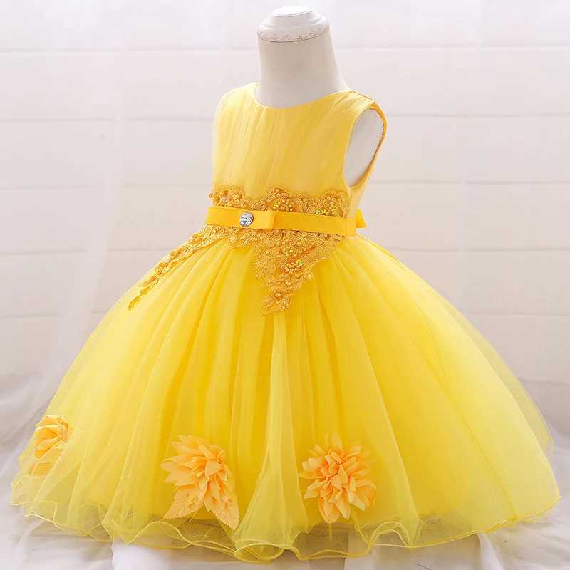 Baby Girl 1st Birthday Party Dresses Yellow Beaded Sequined Flowers Tulle Gown Infant Formal Pageant Prom Christening Costume X250203