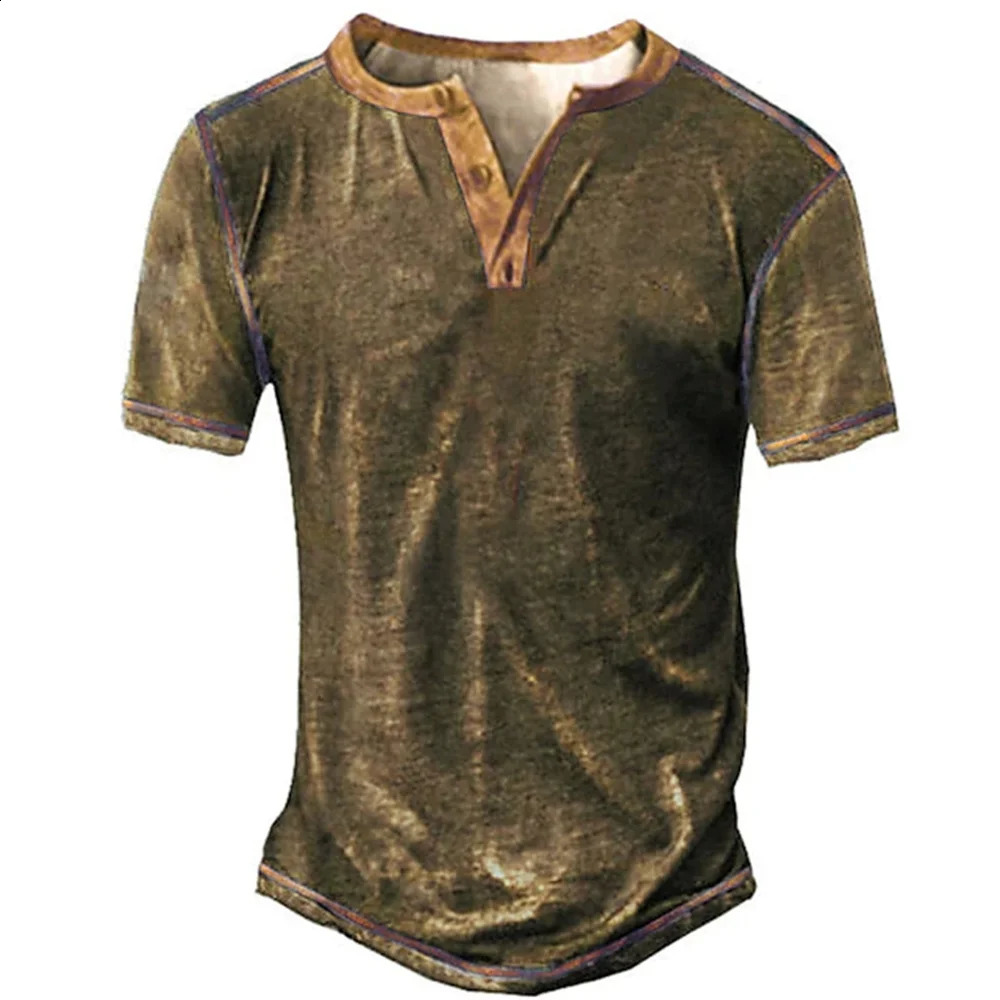 2023 Mens Shirts Henley Plain Shirt Vneck Printed Top Vintage Cotton Oversized T Men Harajuku Clothes Streetwear Homme 250120