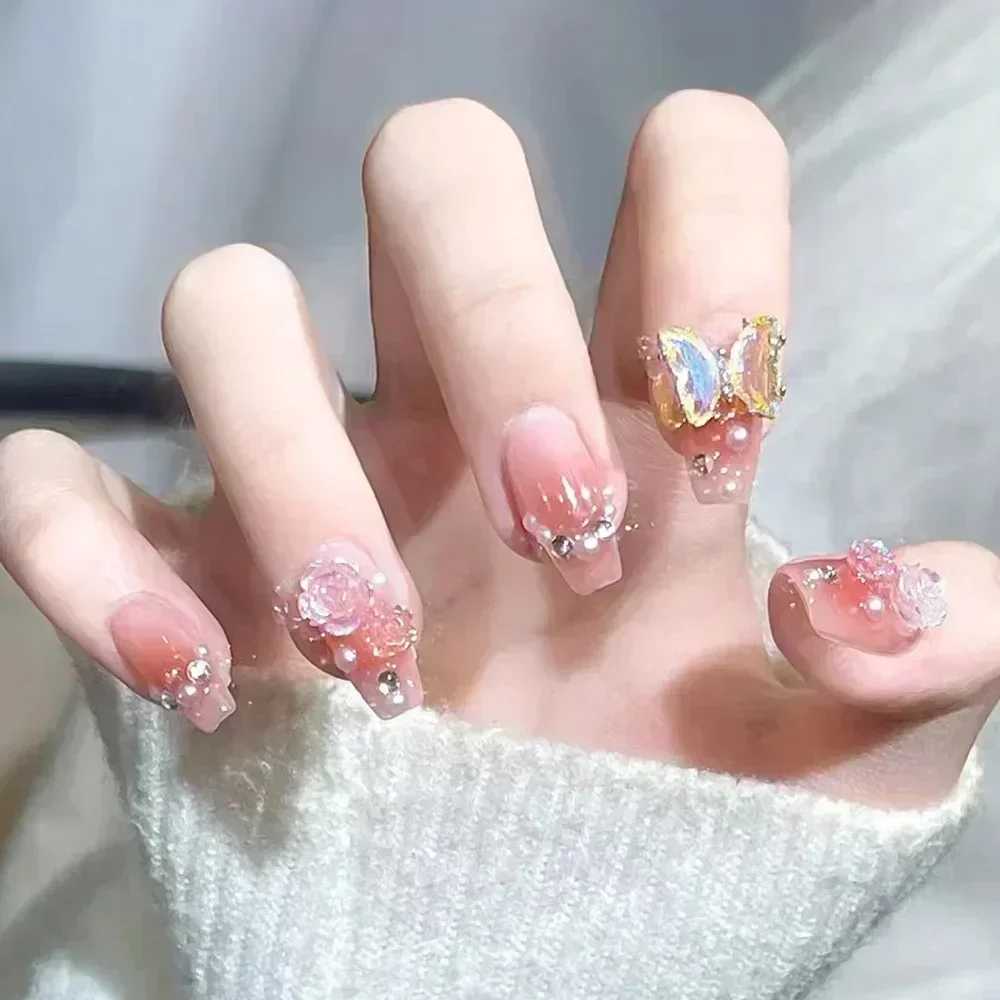 24pcs Black Short Ballet False Nails with Jelly Glue French Design Detachable Fake Nails Art Heart Full Cover Press on Nails TipW250120