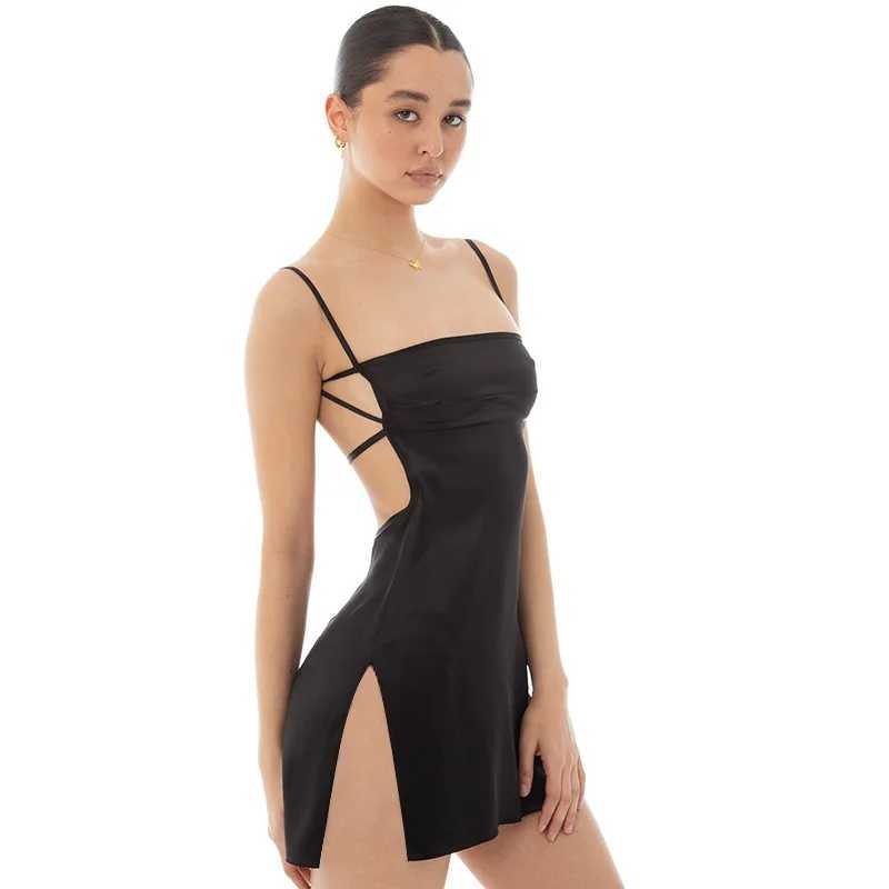 Ele Y2k Clothes Dresses New Summer Sexy Mini Dress Women Sveless Streetwear Strap Backless Bodycon Satin Dress Party ClubXJ250115