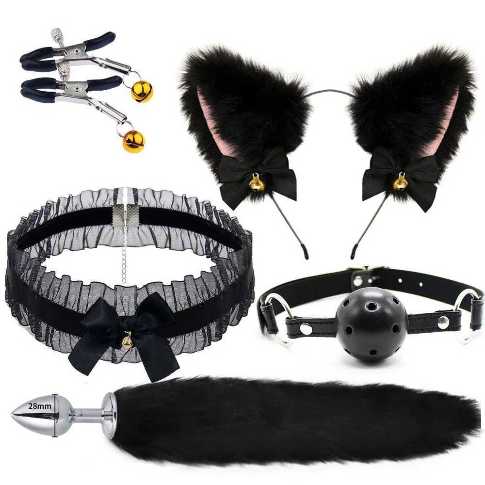 Fox Anal Plug Foxtail Bow Metal Butt Anal Plug Cute Bow-Knot Sexy Soft Cat Ears Headbands Erotic Cosplay Couples AccessoriesXJ250121