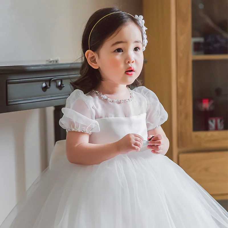 White Lace Beads Christening Dress for Baby Girl First Birthday Outfit Newborn Kids Party Dress Baptism Baby Girl Dress Wedding X250203