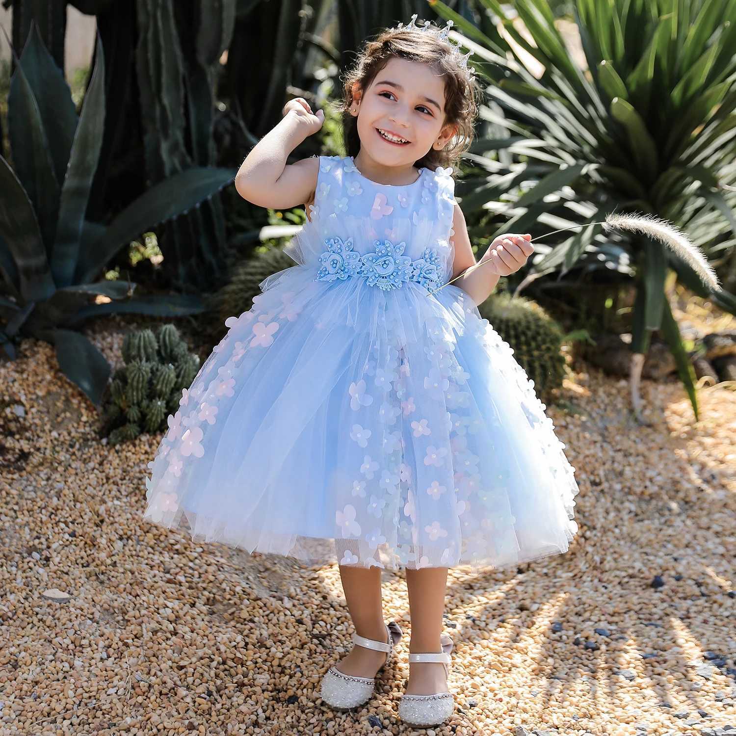 Newborn Christening Bow White Wedding Princess Dresses Children Toddler Baptism Baby Girl Clothes 1 Years Birthday Lace Dresses X250203