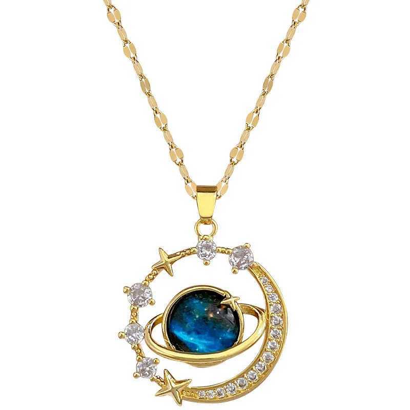 Luxury Inlaid Zircon Planet Moon Pendant Necklace For Women Titanium Steel Butterfly Water Drop Clavicle Chain Charm JewelryXJ250121