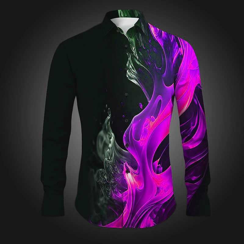 Casual formal wear loose and comfortable longsleeved mens clothing trend high-end mens shirt 3D printed hot flame shirtXJ250121