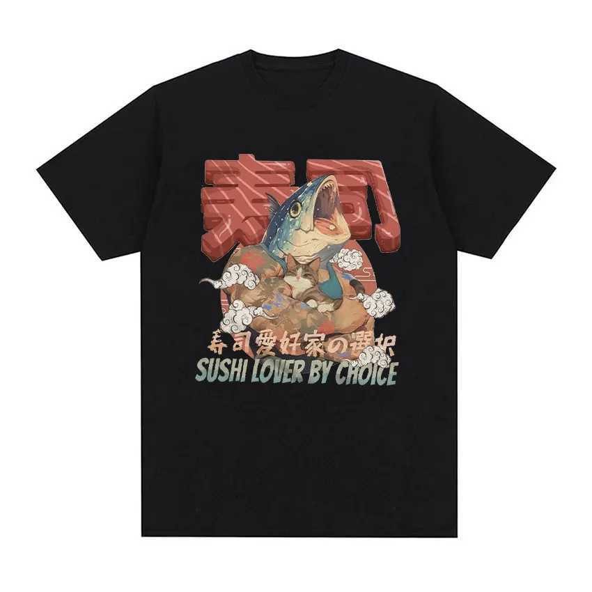 Japanese Fish Building Market Funny Meme T-shirt Mens Retro Harajuku Fashion T-shirt Summer 100% Cotton Oversized T-shirt X250203