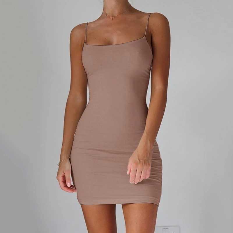 Fashion Stretch Mini Dress Women Sexy Straps Slim Fit Bodycon Party Vestidos Spaghetti Straps Dress Summer Solid Sling DresesXJ250115