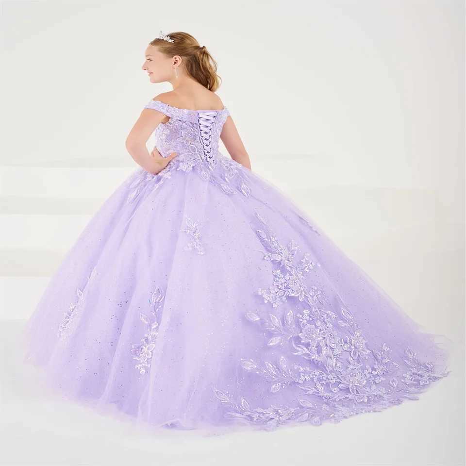 New Sky Blue Flower Girl Dress Elegant Appliqu V-Neck Off-The-Shoulder Graduation Celebration Baptism Pageant Birthday Junior X250203