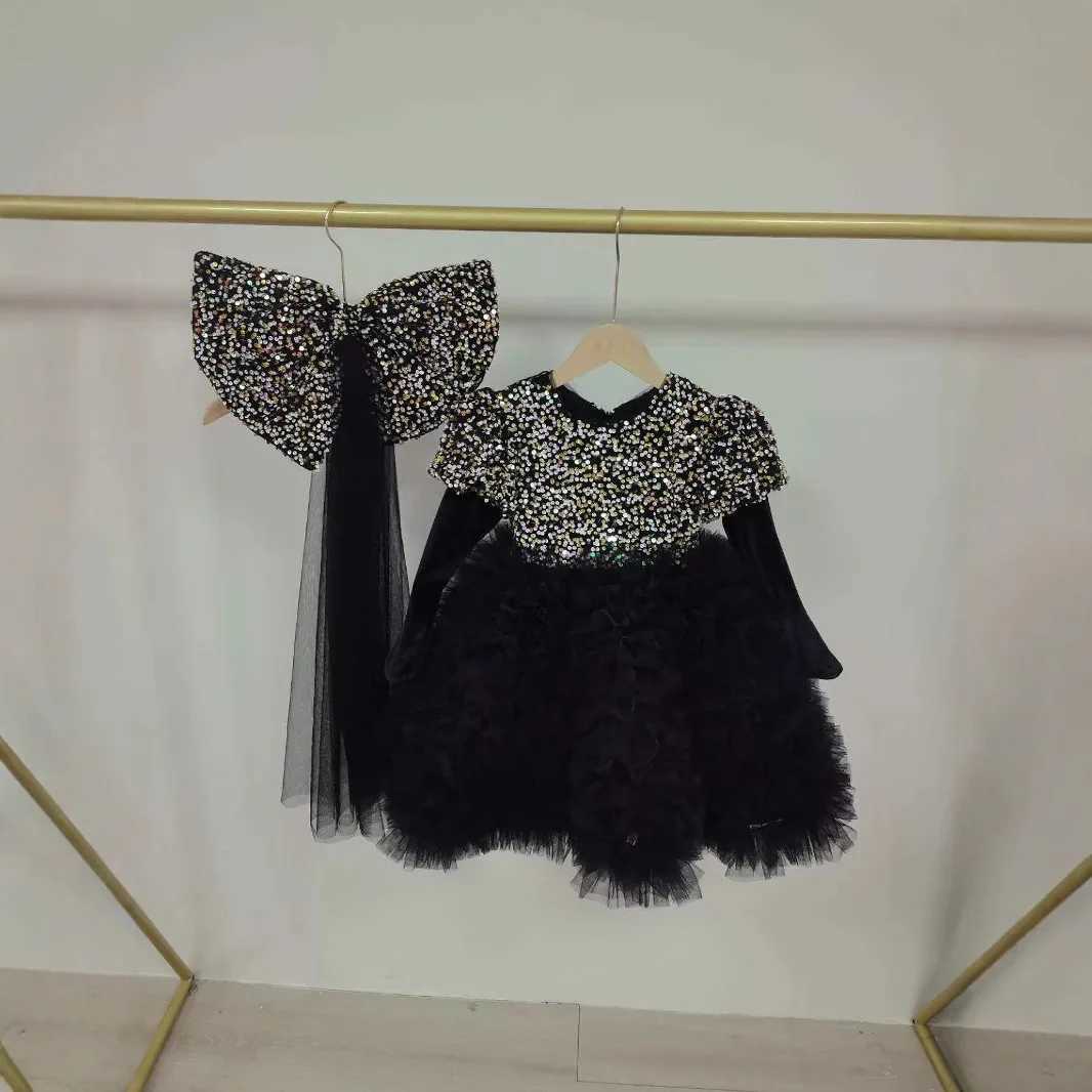2025 Big bow Childrens Princess Evening Gown Sequin Design Wedding Birthday Baptism Easter Eid Party Girls Dresses X250203