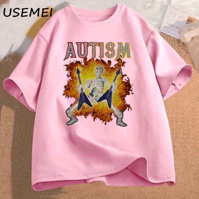 Autism Funny Skeleton Meme Mens T-shirt Cotton Mens Clothing Graphic Tshirts Man Clothes Printed Short Sleeve Tee Tshirts X250203