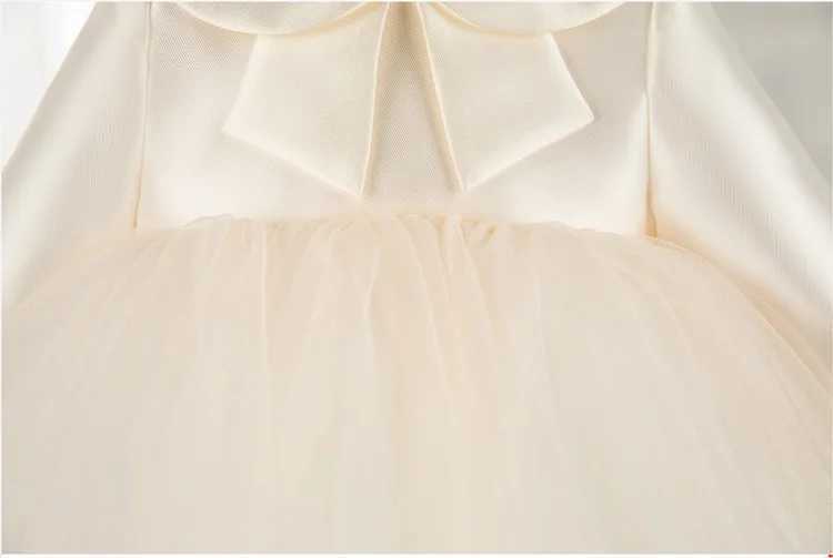 Preschool light champagne chiffon party dress long sleeved baptismal party wedding one-year birthday bow girl princess dress Vestdos X250203