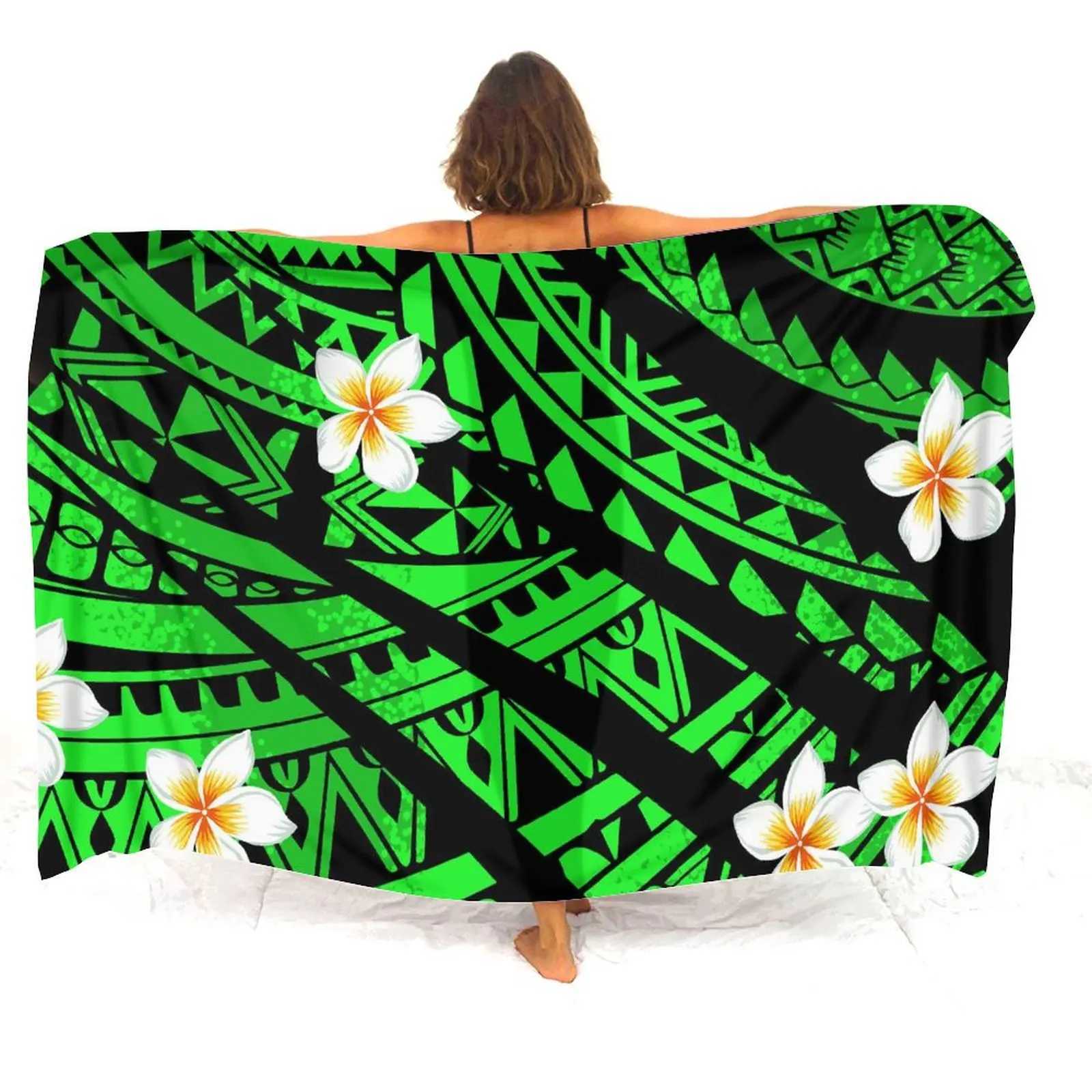 Summer Vintage Design Polynesian Tribal Ethnic Print Large Size Ladies Custom Beach Coat Smock Scarf Sarong W250120