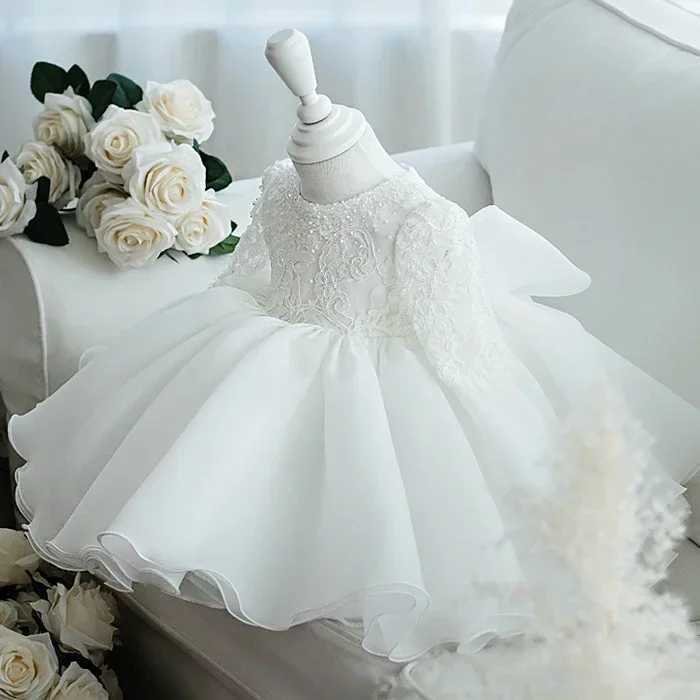 Sparkling White No.1 Birthday Dress for Girls Baptist Dress Grid Princess Party Ball Dress Baby Dress Long Sleeve Newborn X250203