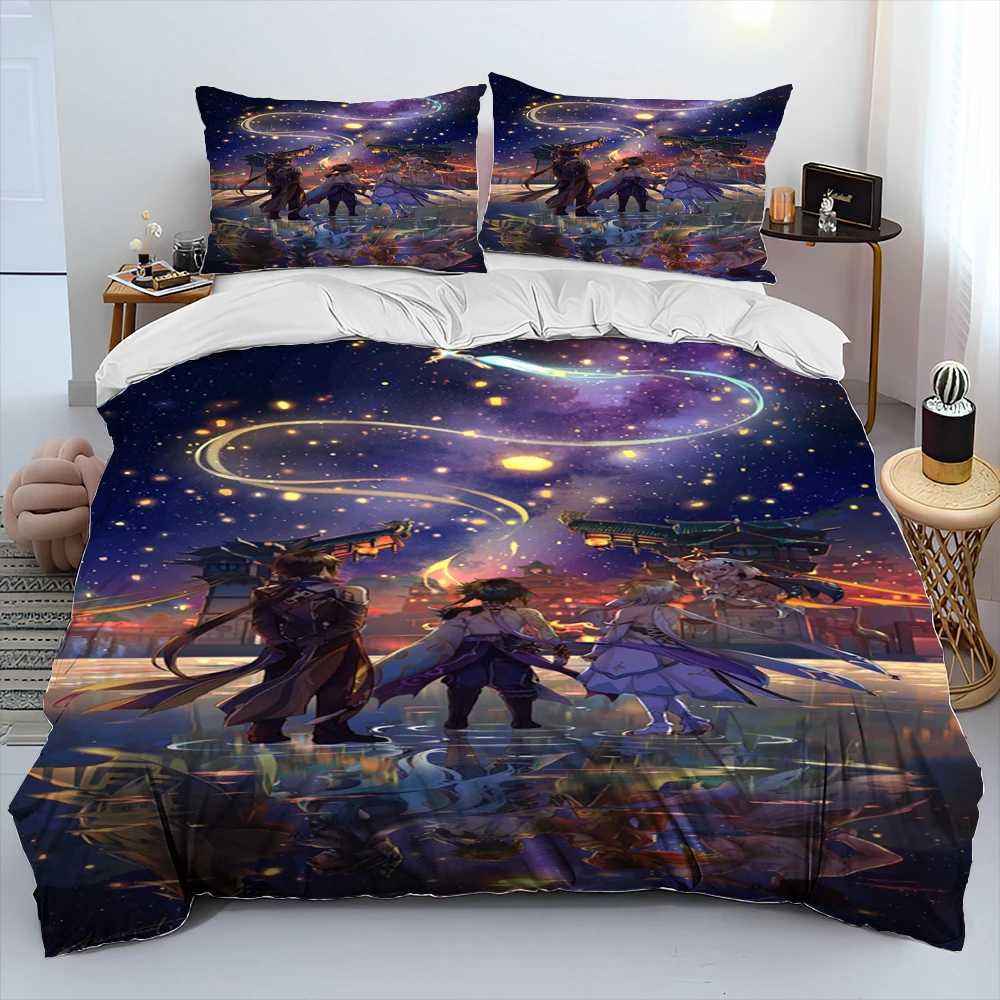 Genshin Impact Game Gamer Cartoon Comforter Bedding SetDuvet Cover Bed Set Quilt Cover CaseKing Queen Size Bedding Set X250203