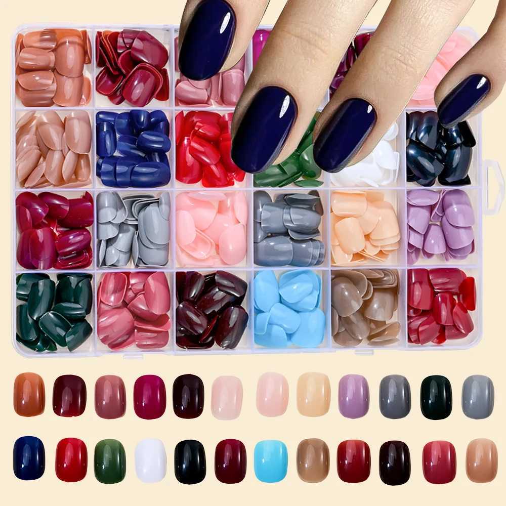 1Box/576Pcs Solid Colors Medium Square Press On Nails 24 Colors Glossy Full Cover False Nails For Women DIY Manicure Nails TipsW250120