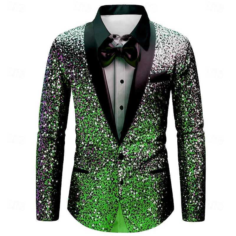 Christmas Mens Christmas Shirt Fashion Casual Party Long Sleeve Christmas Lapel Glitter Premium Mens ClothingXJ250121