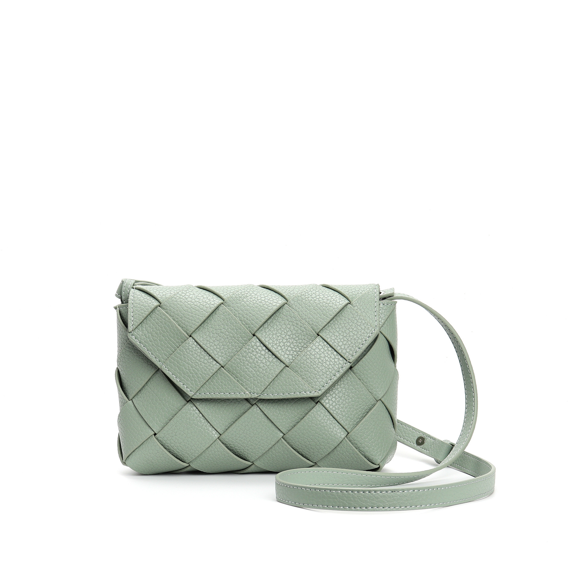 Bag 2024 Autumn New Diagonal Woven Lychee Patterned Cowhide Commuting Small Square Bag, Single Shoulder Fashionable And Versatile