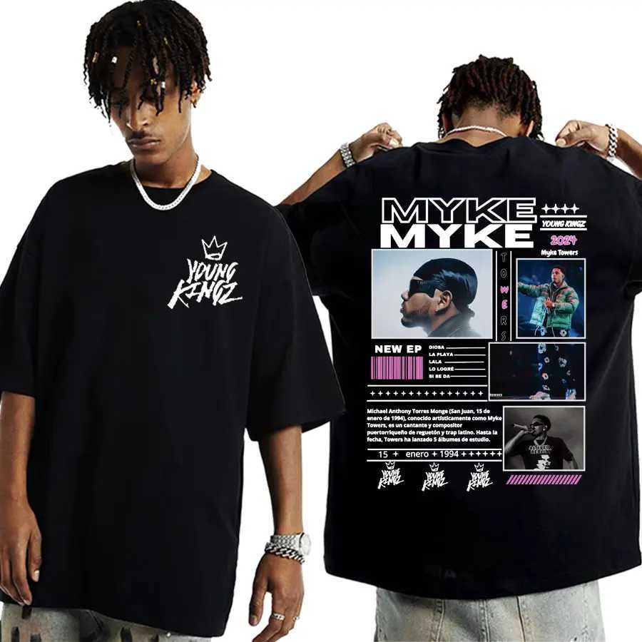 Rap singer Myke Towers Young Kingz tour Merch T-shirt mens fashion retro hip-hop T-shirt casual short sleeved cotton T-shirt X250203