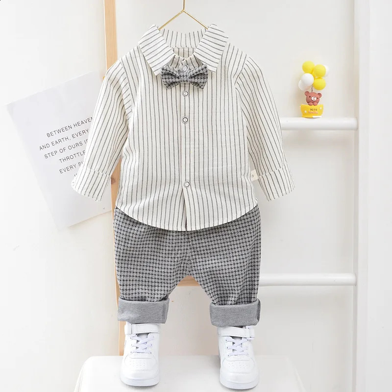 Children Kids Gentleman Clothing Suit Birthday Wedding Party Elegant Set Baby Boy Casual Wear Striped Shirt Vest Pants Costume 250113