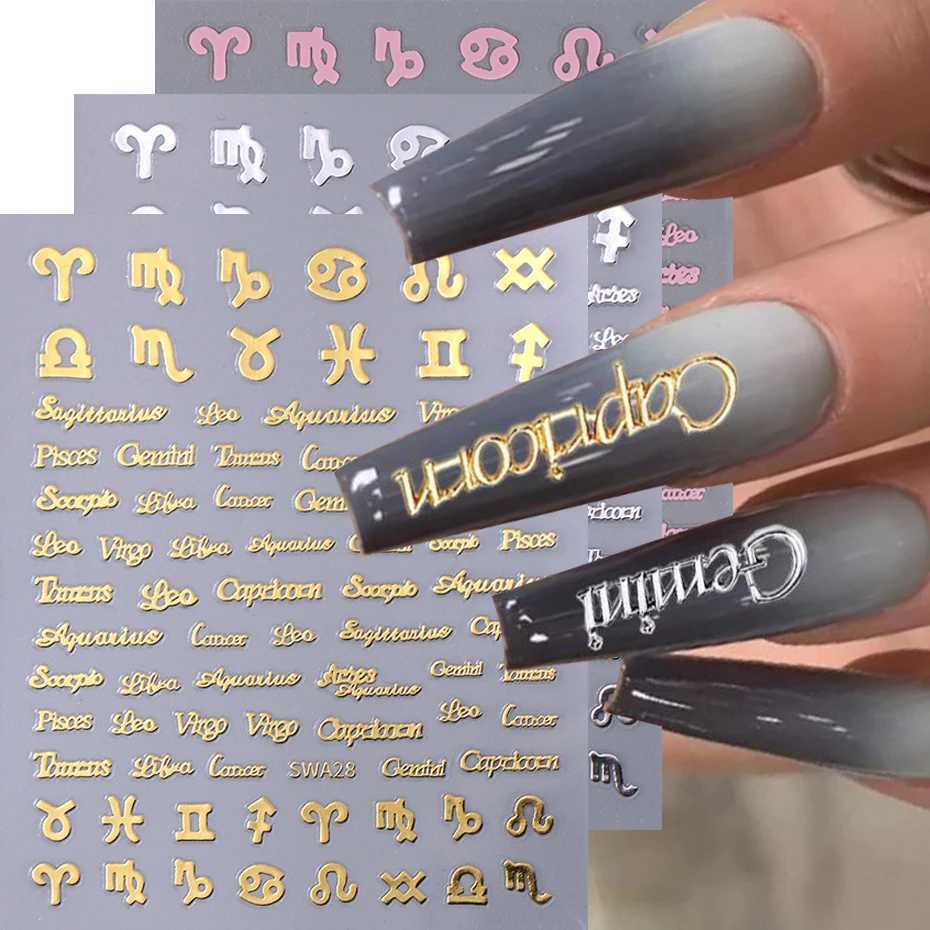 3pcs/set Zodiac Alphabet Symbol Nail Art Stickers Gold Constellation Words Twelve Constellation Nail Decals Manicure DecorationXJ250120