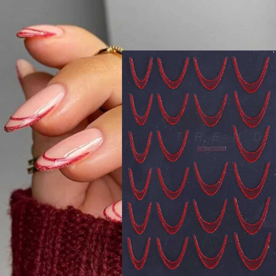 Glitter Gradient French Line Nail Art Stickers 3D Self-Adhesive Decals Design Nail Tips Guides for DIY Manicure Decoration ToolsXJ250120