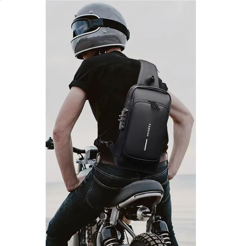 Anti theft password lock motorcycle bag mens with USB charger multifunctional saddle sports waist 250122