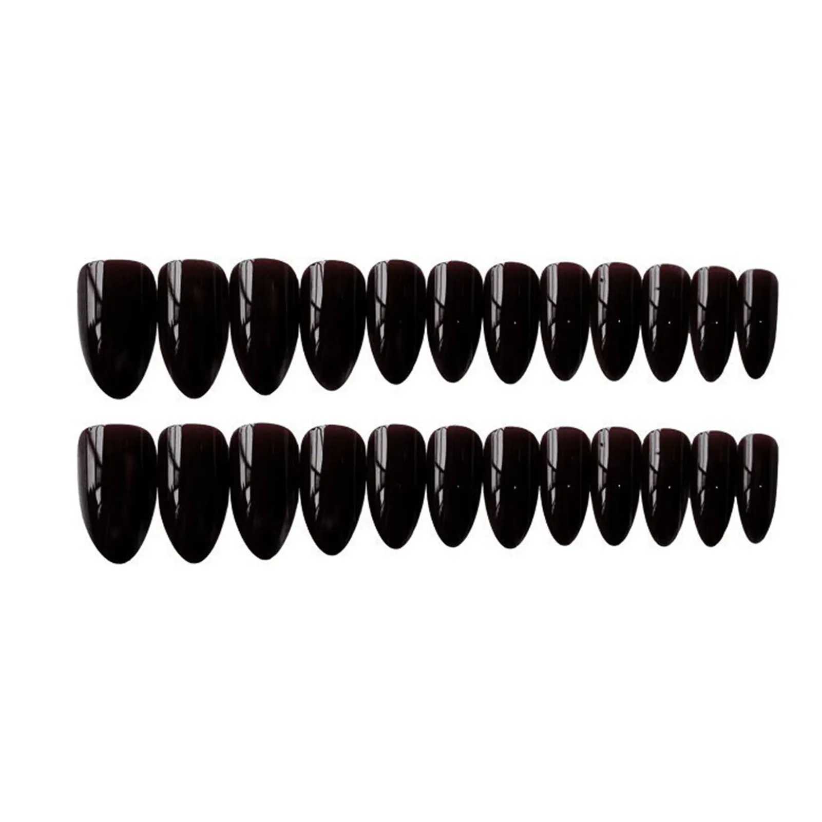 Almond Shape Mid-length Black Fake Nail Solid Color Eco-friendly Resin Artificial Nail For Girls Nail Extension Suit MatngW250120