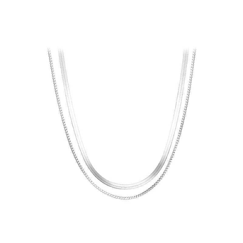925 Sterling Silver Double Layer Box Chain Snake Clavicle Chain Necklace Female Fashion Retro Unique Design Fine Jewelry GiftXJ250114
