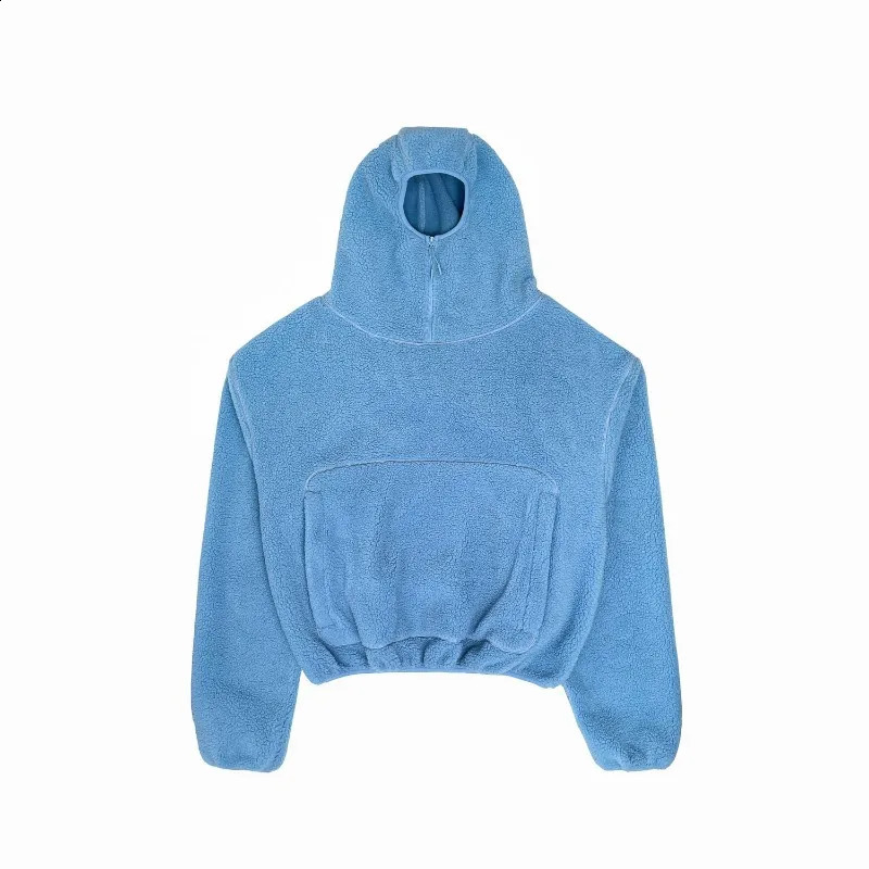 Aesthetic solid polar fleece plus velvet thickened warm winter hooded jacket women street fashion versatile casual half-zip Coat 250122