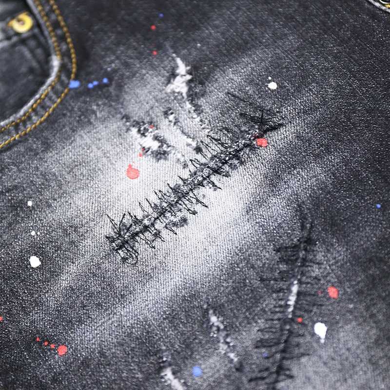 Tie-dye Fashion Paint Spots Denim Shorts Mens Summer New Ripped Retro Dilapidated Male Streetwear Short Jeans X250203