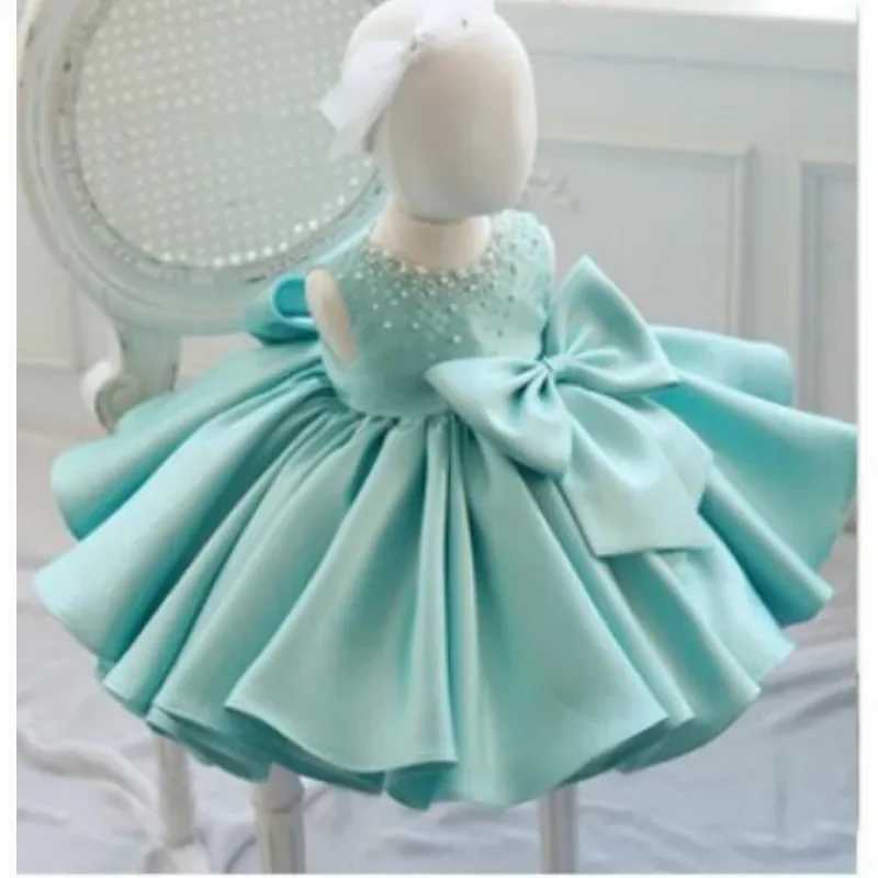 New fashion bead bow baby dress princess fluffy chiffon baby clothing baby bath celebration first birthday dress X250203