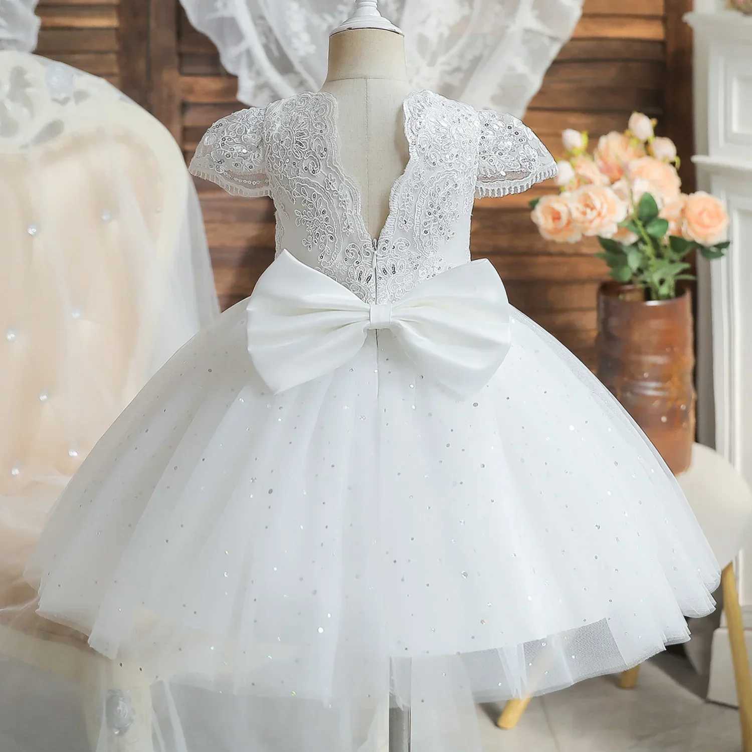 1-5Y Baby Girls Dress for Lace Embroidery Cute Baby 1st Birthday Baptism Pink Dresses Kids Wedding Party Gown for Toddler Girl X250203