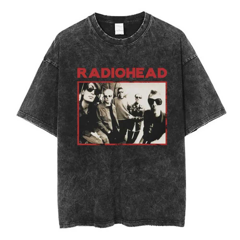 Radiohead Rock Band OK Computer Vintage Washed T-shirt Men Women Fashion Hip Hop T-Shirts 100% Cotton Casual T-shirts Streetwear X250203