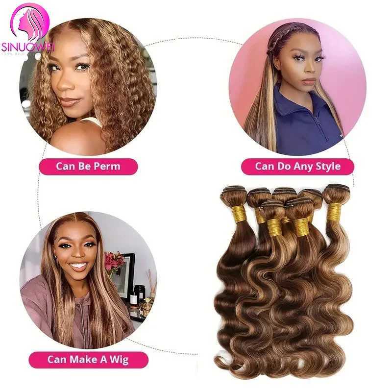 P4/27 Highlight Body Wave Bundles Human Hair Ombre Honey Blonde Brazilian Hair Weave Bundle 1 3 4 Remy Hair Bundles For WomanXJ250120