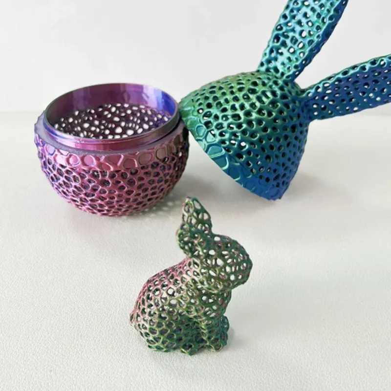 3d Printed Easter Bunny Egg Set Hollow Decoration Crafts Handmade Gift for Kids Perfect Table And Desk Ornament Toy Figurines Free shipping