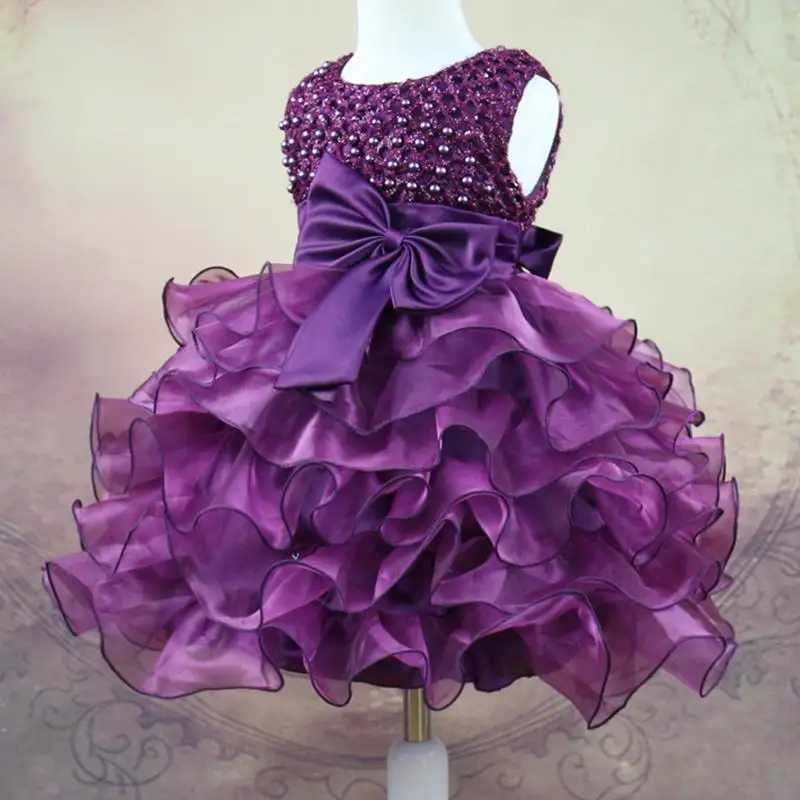 Tutu Beading Flower Baby Girl Dress For Wedding Party Sleeveless Infant Baby Dresses For 1st Birthday Toddler Baptism Clothes X250203