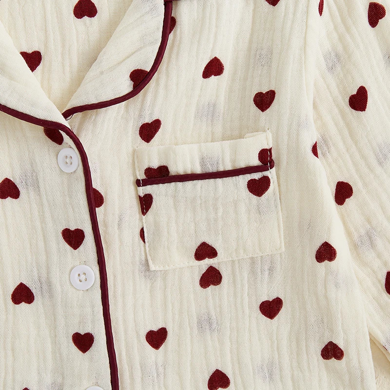 Citgeett Spring Valentines Day Kids Girls Pajamas Heart Print Long Sleeves Shirt Elastic Pants Sleepwear Clothes 250121